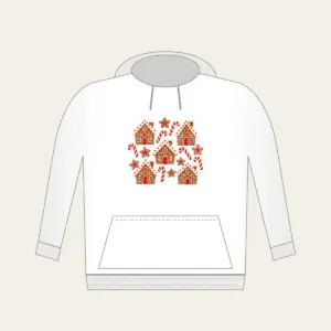 Gingerbread Houses and Candy Canes Hoodie in white: Little gingerbread houses, candy canes and stars dance across cream in brown and red.