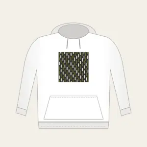Staggered Olive Dashes on Charcoal Hoodie in white: Short olive and cream dashes in a staggered rhythm on charcoal.