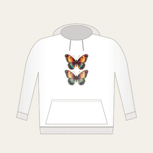 Amber Plum Watercolor Butterfly Hoodie in white: A butterfly with watercolor-style wings in amber, plum and teal, traced with delicate vein linework.