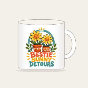 BESTIE SUNNY DETOURS Mug in white