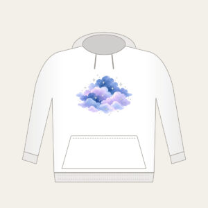 Dusk Clouds with Tiny Silver Stars Hoodie in white: Gentle clouds in dusk blue and lilac are dotted with tiny silver stars.