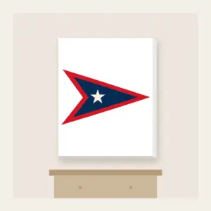 Navy Pennant with Cream Star Canvas Print in white: A three-point pennant in navy and red with one small cream star.