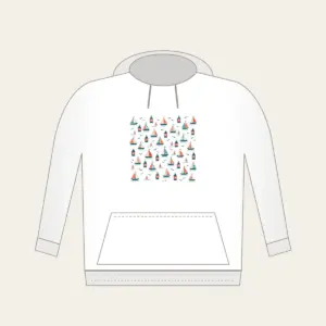 Tiny Sailboats and Harbour Lanterns Hoodie in white: Tiny sailboats and harbour lanterns repeat in teal, coral and cream.