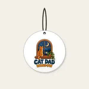 CAT DAD WINDOW Ceramic Ornament in white