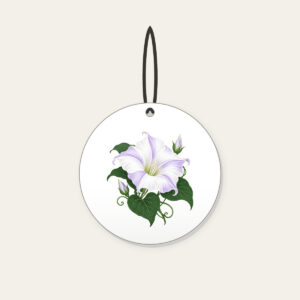 Moonflower on Deep Green Ceramic Ornament in white: One large moonflower in white and lavender glows against a deep green ground.