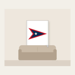 Navy Pennant with Cream Star Fleece Blanket in white: A three-point pennant in navy and red with one small cream star.