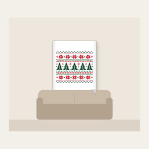 Fair Isle Pines and Stars in Red Fleece Blanket in white: Knit-inspired rows of pines and stars in red, cream and green repeat in tidy bands.