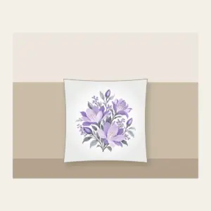 Lilac Night-Blooming Floral Pattern Pillow in white: A compact floral pattern of night-blooming flowers in lilac and pale grey.