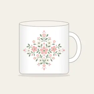 Tiny Blooms and Diamonds in Blush Mug in white: Small flowers and diamond shapes repeat in blush, sage and cream.