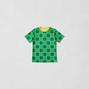 Meadow Check Youth Soccer Jersey with meadow green checks with thin white lines and a yellow collar