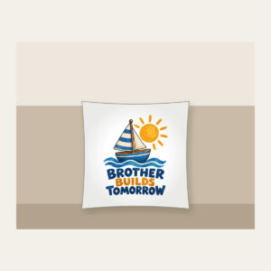 BROTHER BUILDS TOMORROW Pillow in white