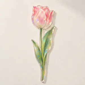 Long-Stem Tulip Hologram Flower with a single tall tulip with long leaves in pink and green
