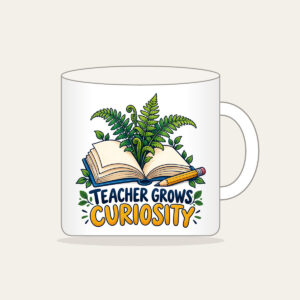 TEACHER GROWS CURIOSITY Mug in white