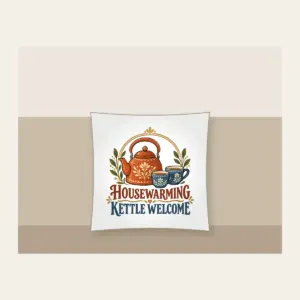 HOUSEWARMING KETTLE WELCOME Pillow in white