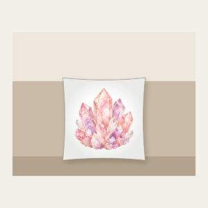 Rose Quartz Crystal Pattern Pillow in white: A rose quartz crystal pattern in blush, lilac and white with fine gold lines.