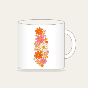 Retro Daisy Rows in Orange and Pink Mug in white: Retro daisies climb upward in orange, pink and cream.
