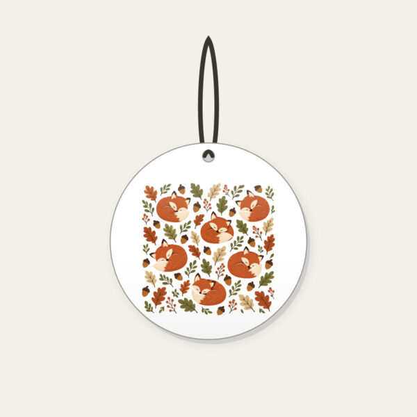 Product image Curled Foxes, Acorns and Leaves Ceramic Ornament