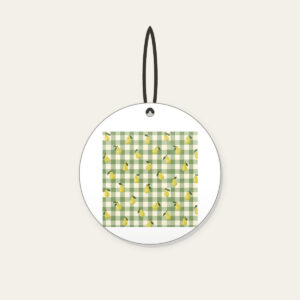 Green Gingham with Scattered Pears Ceramic Ornament in white: Green and cream gingham checks with small pears scattered between.