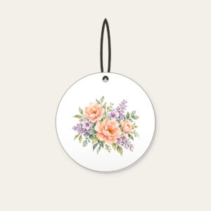 Watercolor Blooms in Peach and Lilac Ceramic Ornament in white: Gentle watercolor blooms in peach, lilac and sage bleed softly across white space.