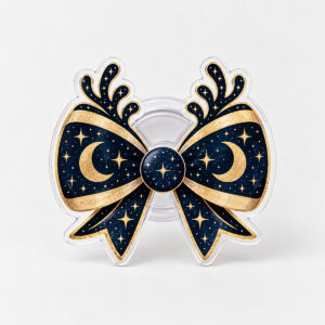 Moon and Stars Magnetic Phone Grip with a gold crescent moon and three small stars on deep navy, centred on the grip face