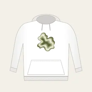 Moss Contour Lines with a Gold Thread Hoodie in white: Moss contour lines in olive, sage and cream are traced with one thin gold line.