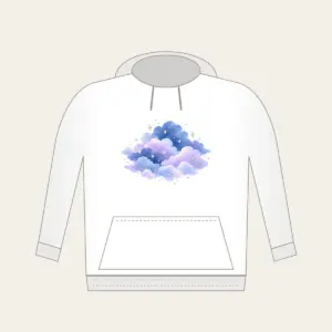 Dusk Clouds with Tiny Silver Stars Hoodie in white: Gentle clouds in dusk blue and lilac are dotted with tiny silver stars.
