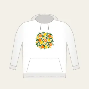 Citrus Slice Sorbet Pattern Hoodie in white: Citrus slices and leaves in orange, lemon and green spread across cream.