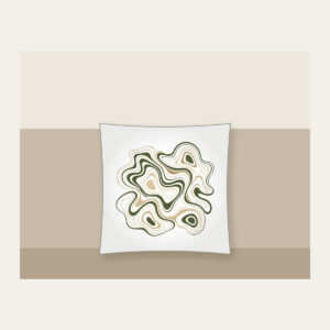 Moss and Sand Contour Lines Pillow in white: Flowing contour lines in moss, sand and cream trace the shape of a quiet landscape.