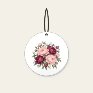 Blush and Plum Peony Blooms Ceramic Ornament in white: Full peony blooms in blush, plum and sage fill the space in a lush repeating pattern.