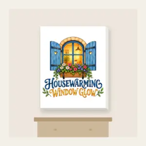 HOUSEWARMING WINDOW GLOW Canvas Print in white