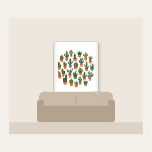 Potted Cacti in Terracotta Fleece Blanket in white: Potted cacti in terracotta and green repeat on a cream ground.