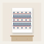 Alpine Star and Pine Border Bands Canvas Print in white: Bands of stars and pine trees in cream, rust and navy, repeating like an alpine border.