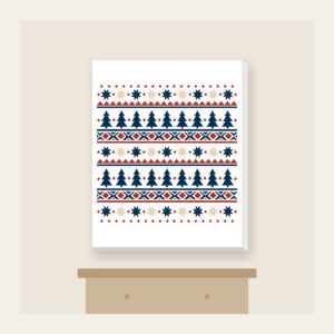 Alpine Star and Pine Border Bands Canvas Print in white: Bands of stars and pine trees in cream, rust and navy, repeating like an alpine border.