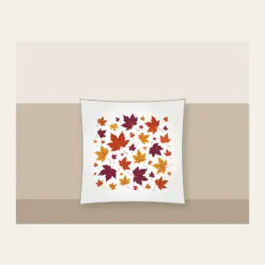 Falling Maple Leaves in Rust and Plum Pillow in white: Maple leaves in rust, gold and plum drift across the artwork in an all-over scatter.