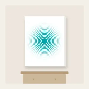 Teal Ripple Rings Fading to White Canvas Print in white: Concentric ripple lines spread in teal and thin out to white.