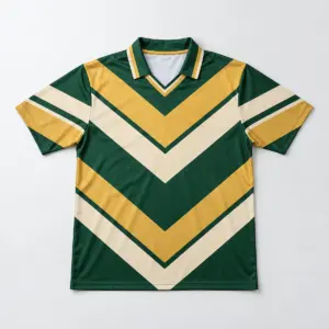 Midfield Chevron Football Jersey with a bold chevron pattern in forest green, gold and cream across the chest and sleeves with a v-shaped collar