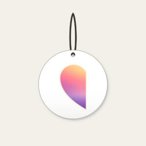 Dawn Gradient Half Heart Ceramic Ornament in white: A left-half heart filled with a dawn gradient of peach, rose and pale violet, edged with a thin cream border.