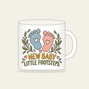 NEW BABY LITTLE FOOTSTEPS Mug in white