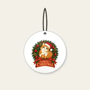 Purrfect Christmas Ceramic Ornament in white