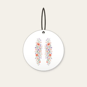 Drifting Wildflowers in Coral and Lilac Ceramic Ornament in white: Wildflowers in coral, lilac and sage drift in long lines across the artwork.