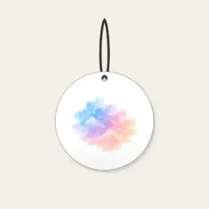 Watercolor Dawn Sky Gradient Ceramic Ornament in white: A watercolor gradient drifts from pale blue to lilac to peach with cloud edges.