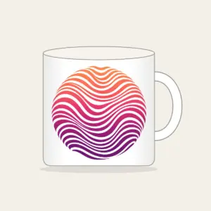 Sunset Ripples from Coral to Plum Mug in white: Ripple lines move through a sunset gradient from coral to plum.