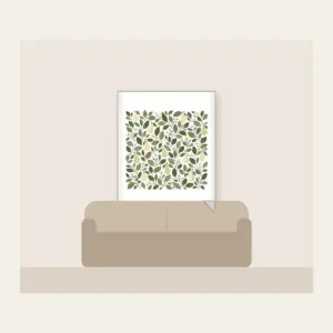 Pear and Leaf Mosaic Fleece Blanket in white: Leaves and tiny pears form a mosaic in sage, olive and cream.