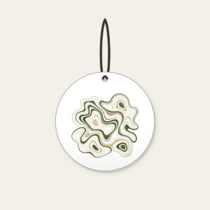 Moss and Sand Contour Lines Ceramic Ornament in white: Flowing contour lines in moss, sand and cream trace the shape of a quiet landscape.