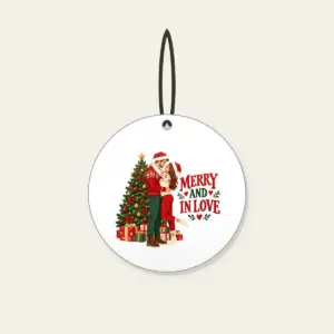 Merry And In Love Ceramic Ornament in white
