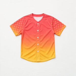 Sunset Diamond Kids Baseball Jersey with a sunset gradient of coral to gold with a repeat of small diamond shapes on the sleeves
