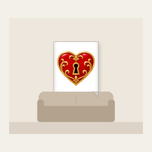 Heart and Keyhole in Red and Gold Fleece Blanket in white: A small heart with a keyhole in red and gold on a clean ground.
