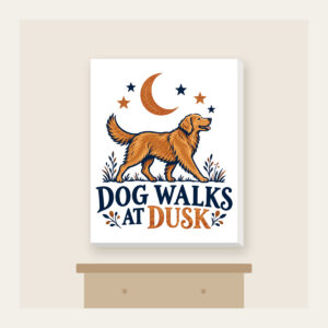 DOG WALKS AT DUSK Canvas Print in white