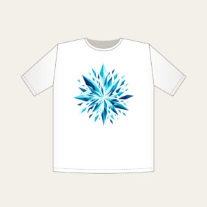 Aqua Shards Bursting into Navy T-Shirt in white: A burst of aqua and white geometric shards darkening into navy.
