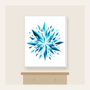 Aqua Shards Bursting into Navy Canvas Print in white: A burst of aqua and white geometric shards darkening into navy.